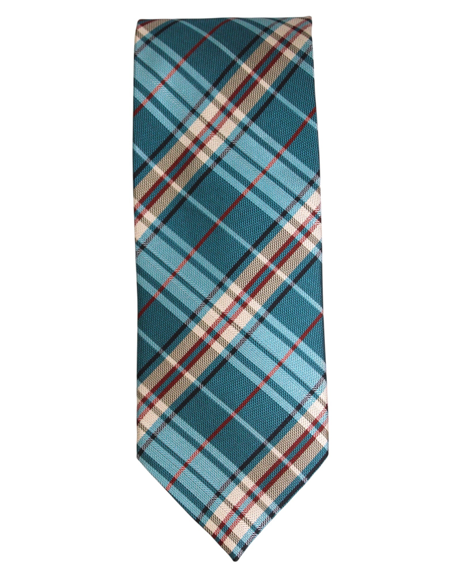 Teal Blue Plaid Check Microsilk Tie