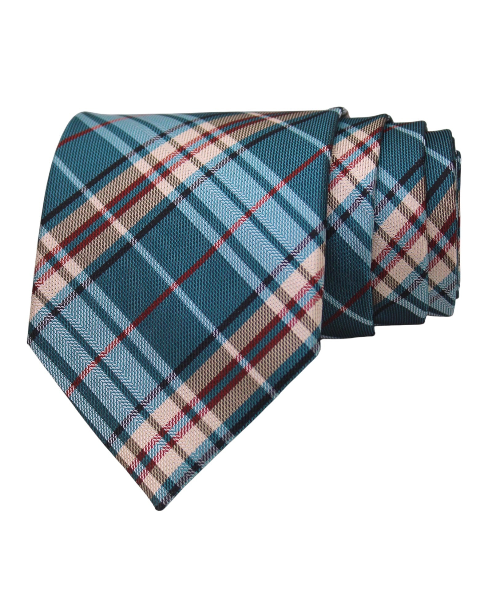 Teal Blue Plaid Check Microsilk Tie