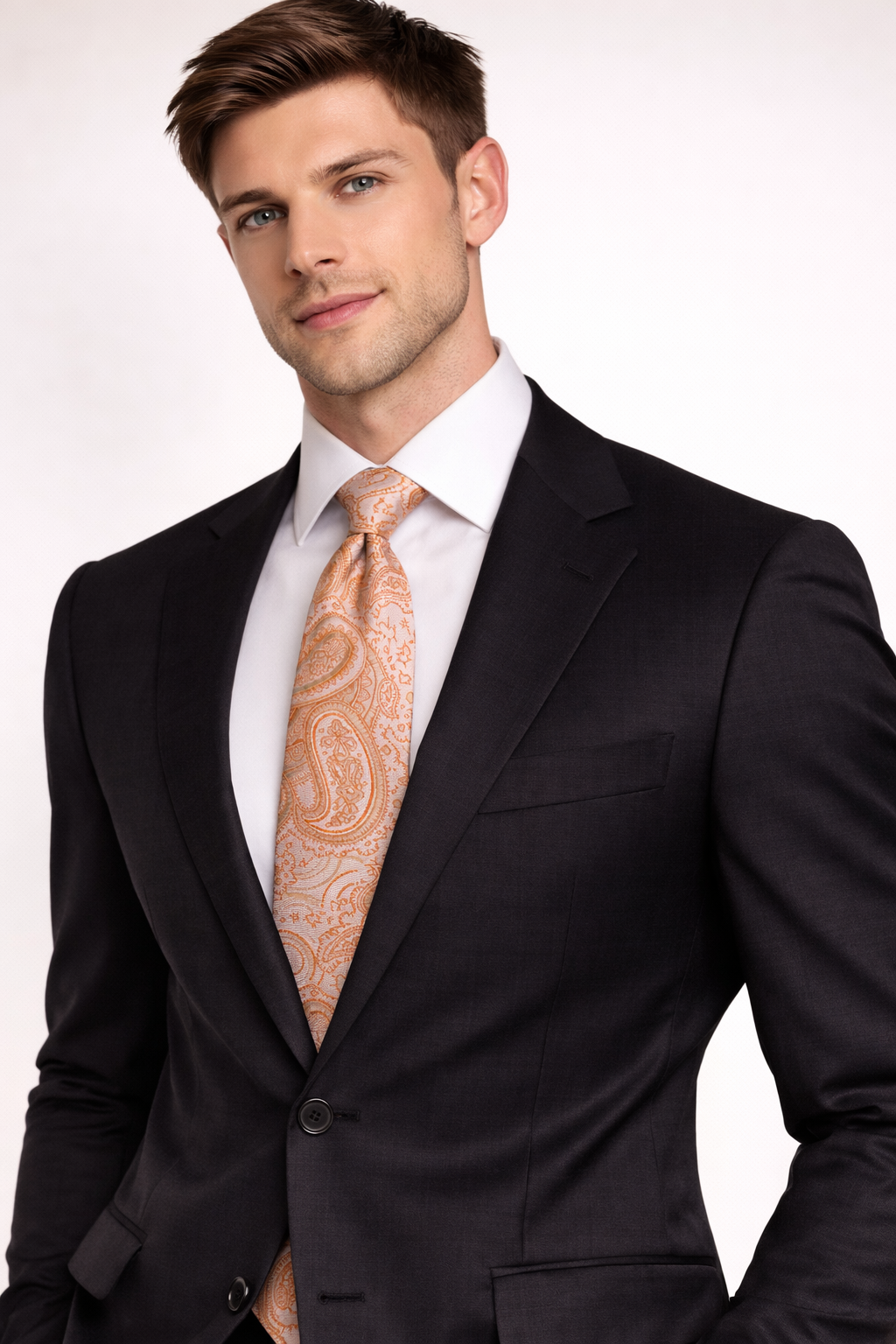 Coral Peach Paisley Microsilk Tie