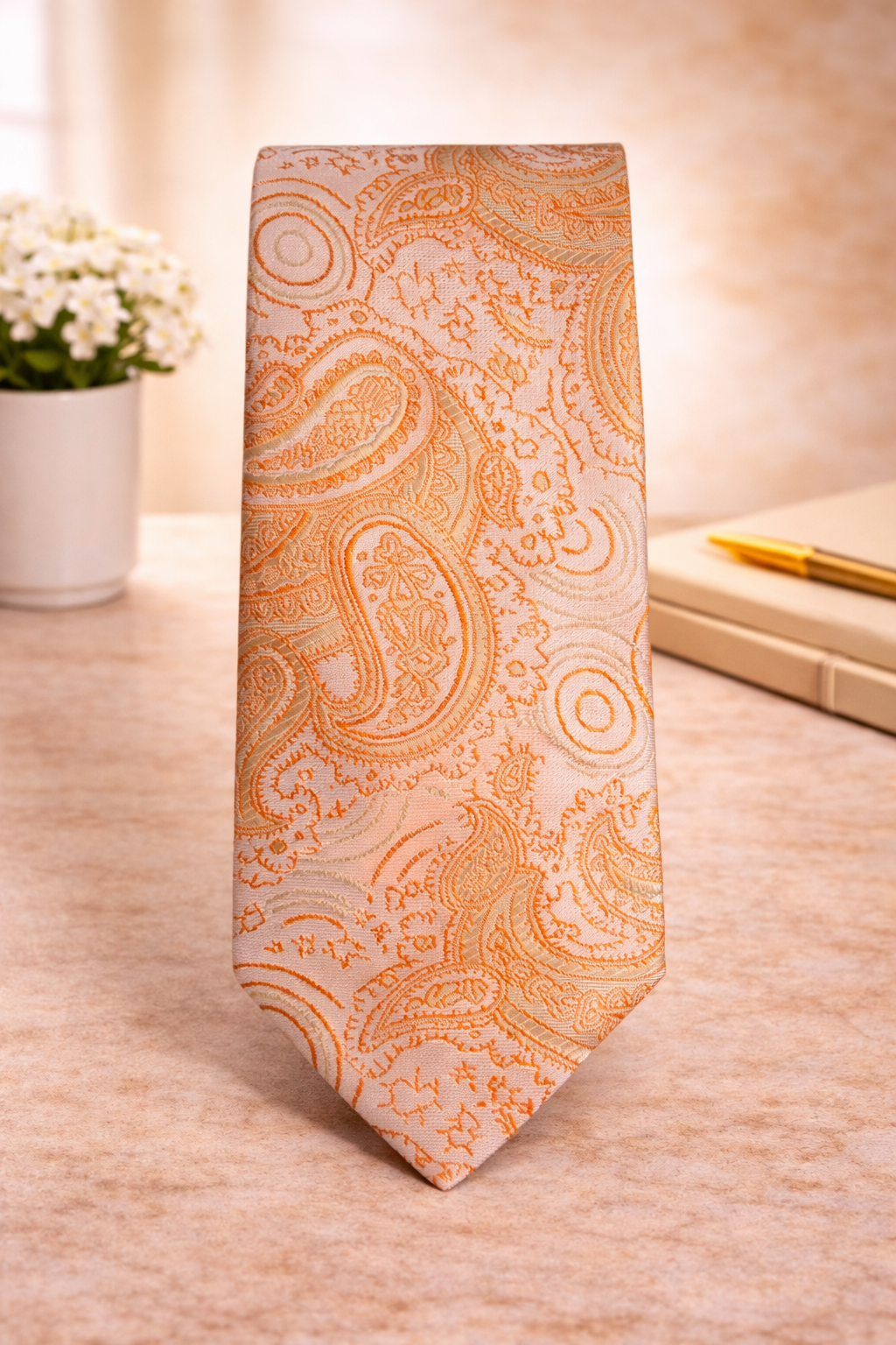 Coral Peach Paisley Microsilk Tie