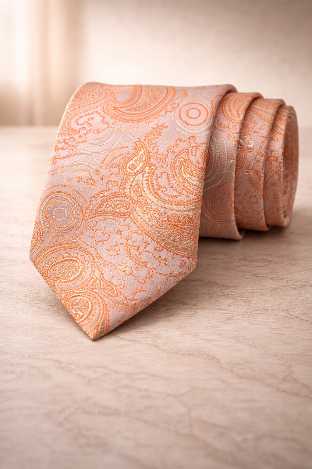 Coral Peach Paisley Microsilk Tie