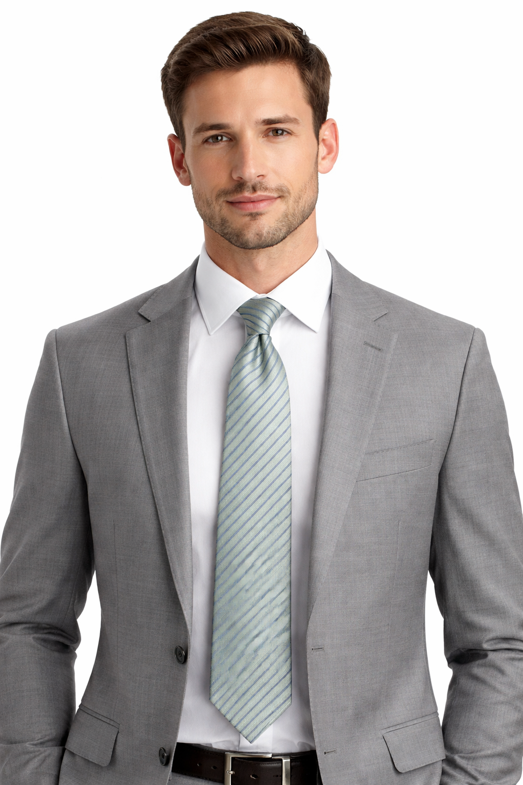 Light Green & Blue Striped Microsilk Tie