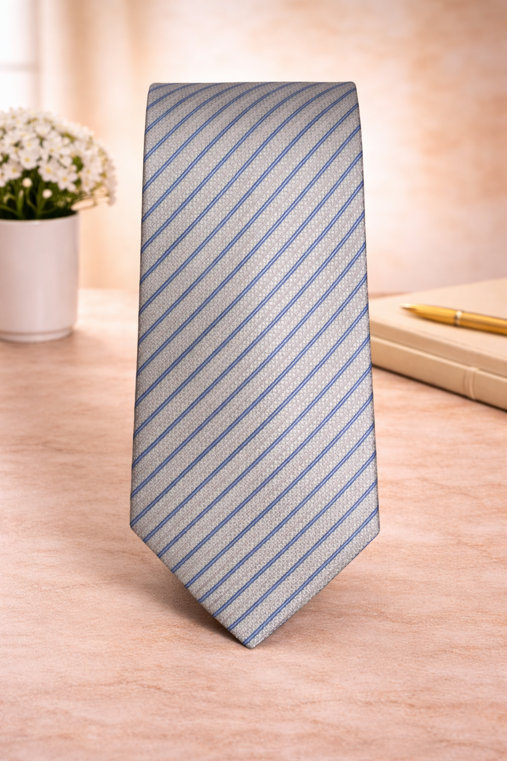 Light Green & Blue Striped Microsilk Tie
