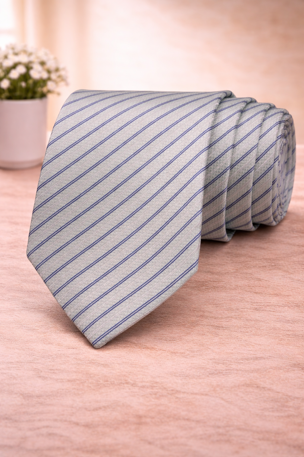 Light Green & Blue Striped Microsilk Tie