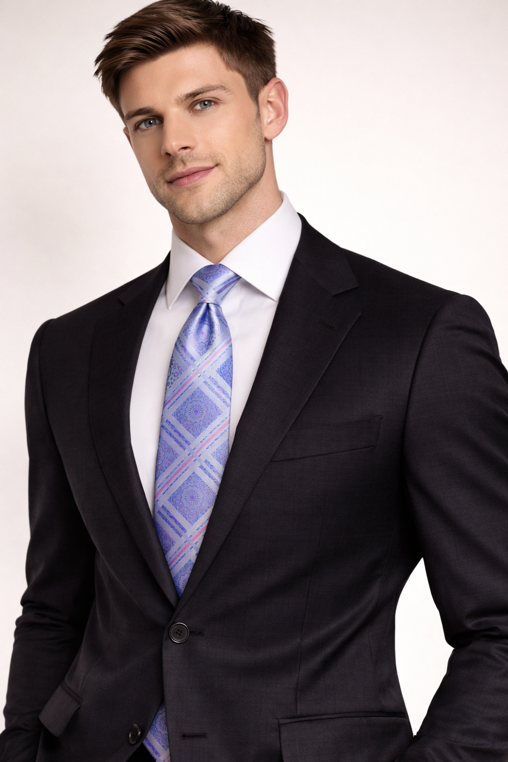Sky Blue Geometric Floral Microsilk Tie for Men