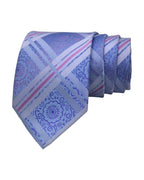 Sky Blue Geometric Floral Microsilk Tie for Men