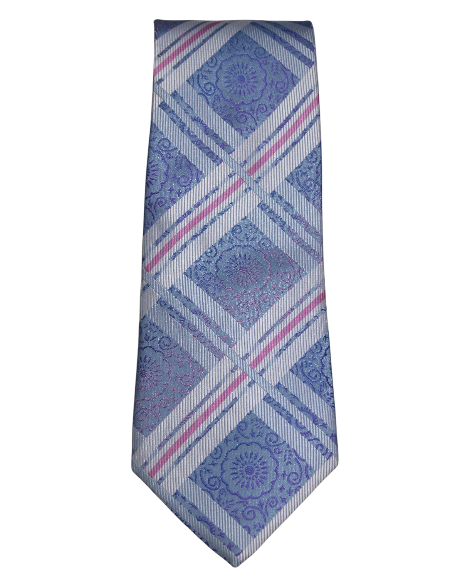 Sky Blue Geometric Floral Microsilk Tie for Men