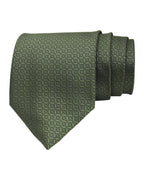 Olive Green Geometric Pattern Microsilk Tie for Men