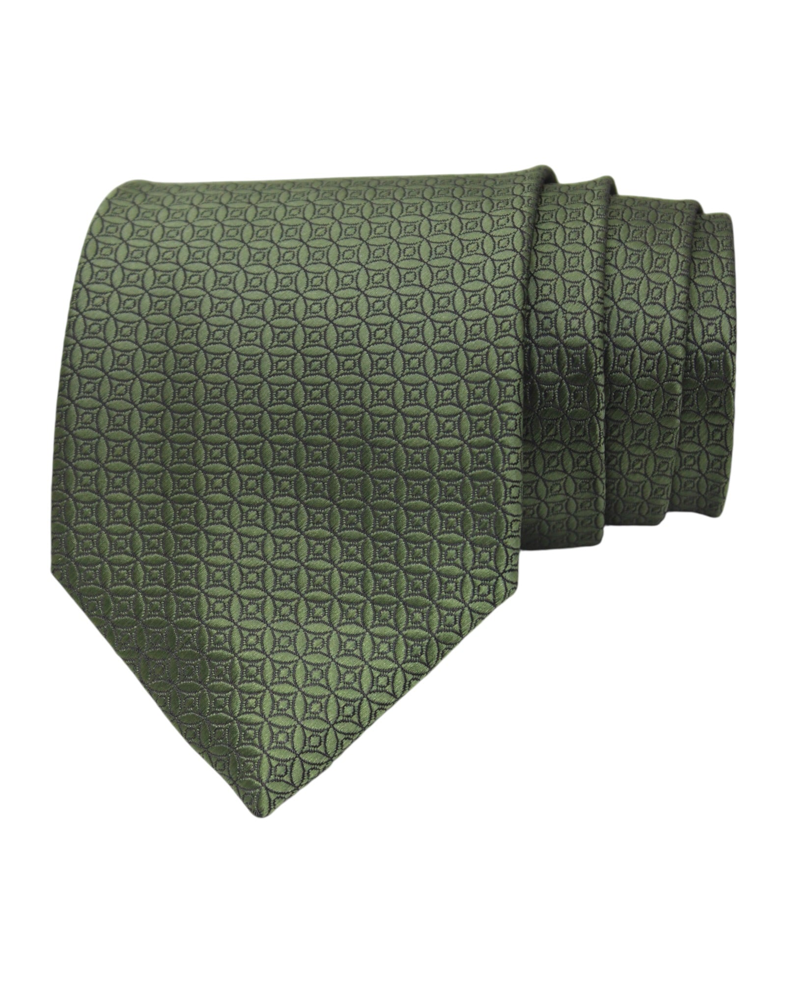 Olive Green Geometric Pattern Microsilk Tie for Men