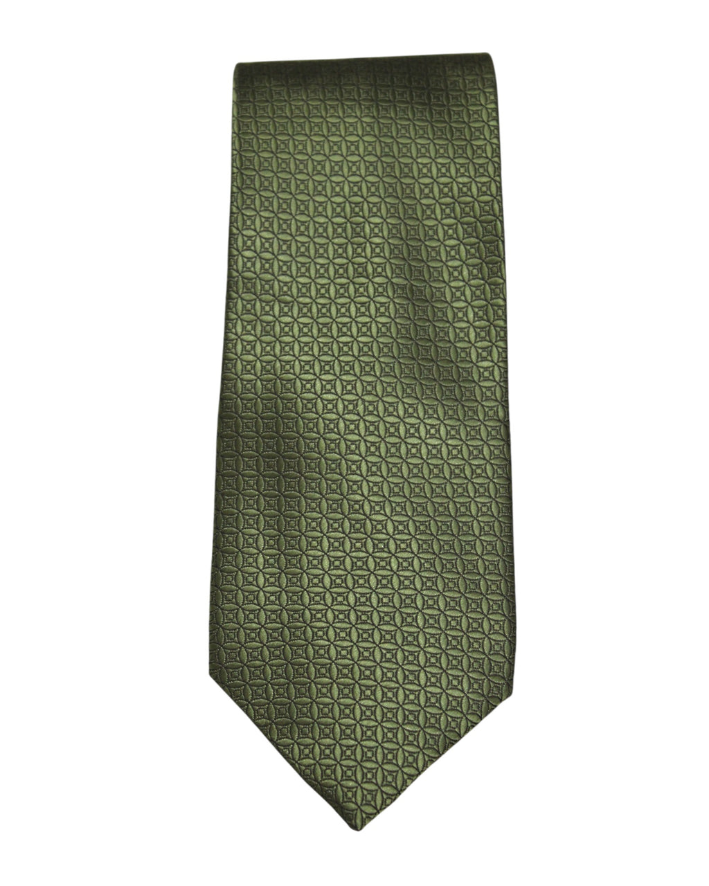 Olive Green Geometric Pattern Microsilk Tie for Men