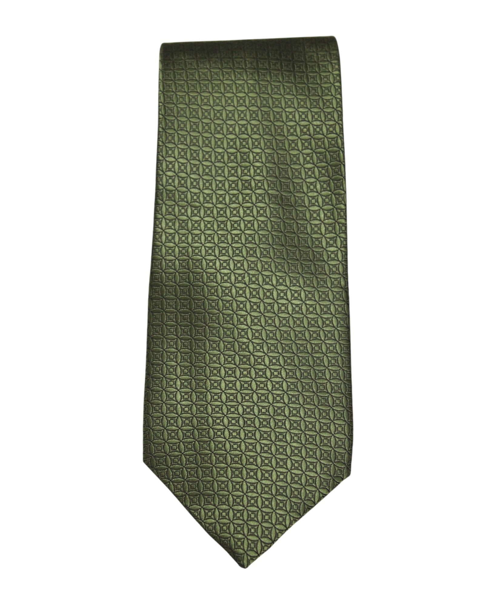 Olive Green Geometric Pattern Microsilk Tie for Men