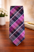 Pink & Navy Plaid Microsilk Tie