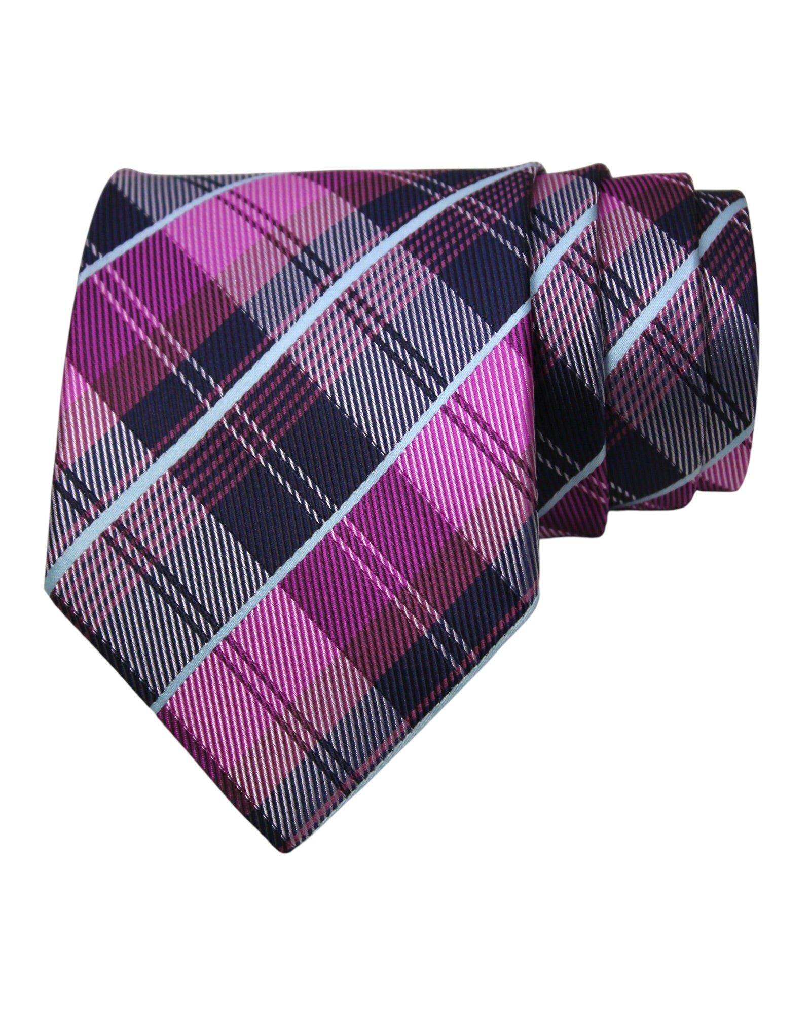 Pink & Navy Plaid Microsilk Tie