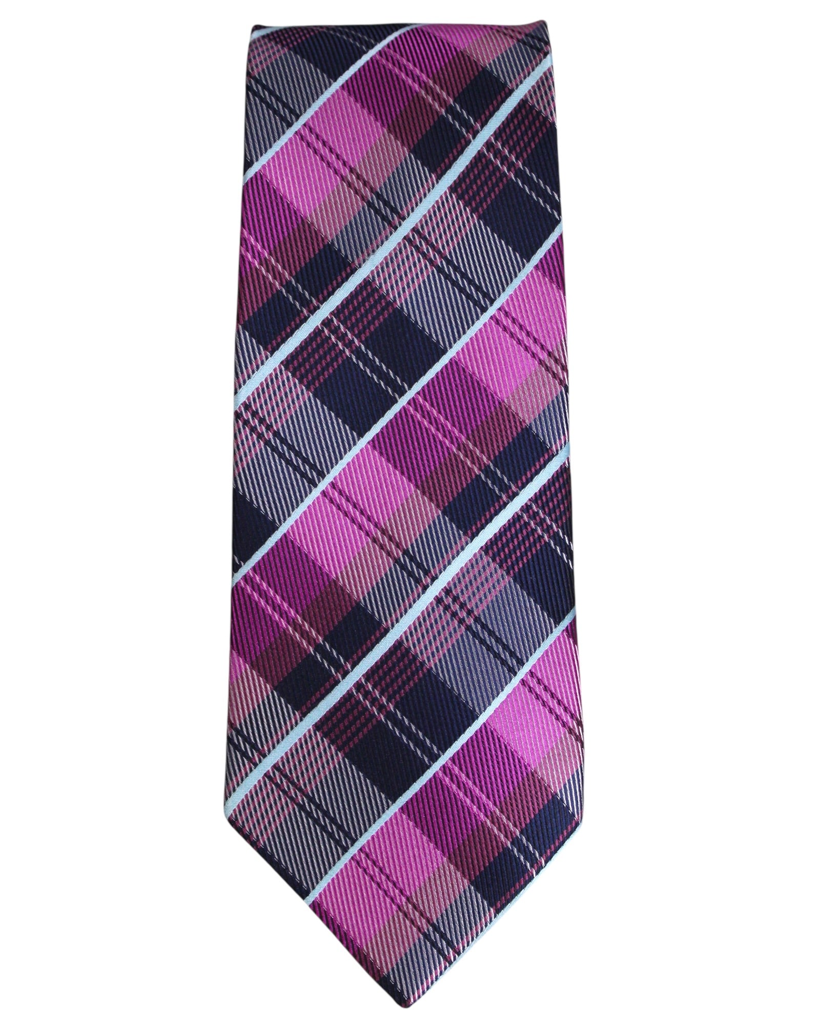 Pink & Navy Plaid Microsilk Tie