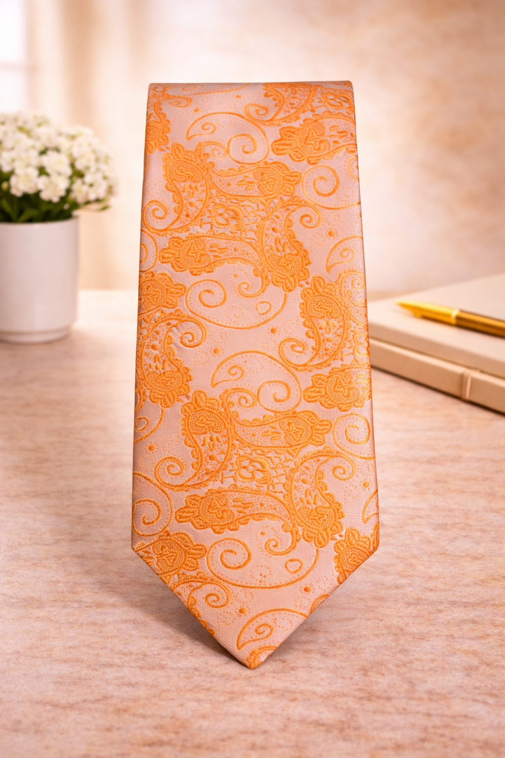 Coral Peach Paisley Microsilk Tie