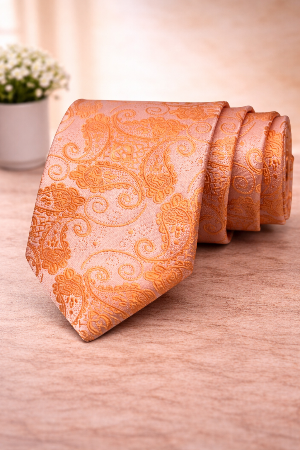 Coral Peach Paisley Microsilk Tie