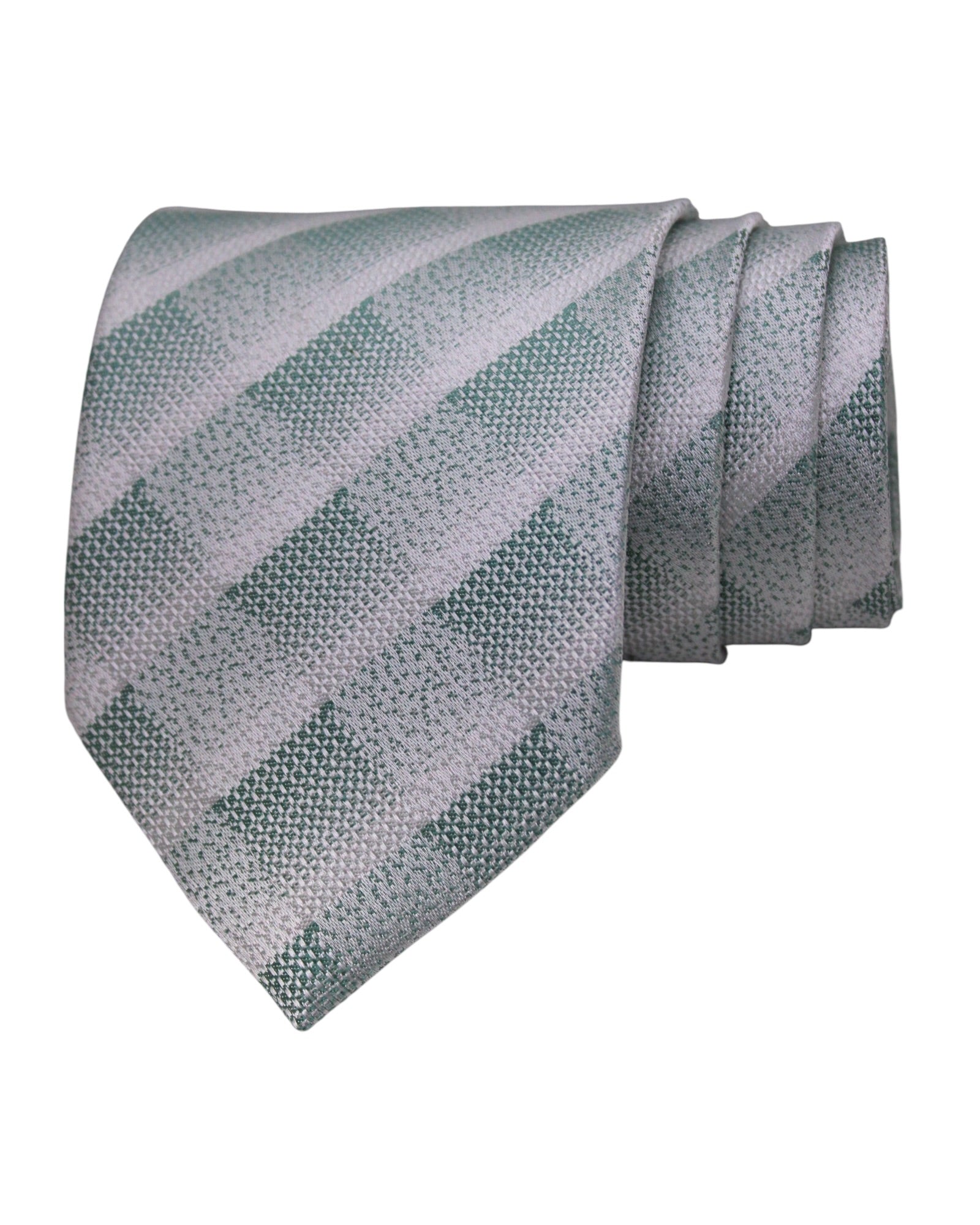 Silver & Sage Green Checkered Microsilk Tie For Men