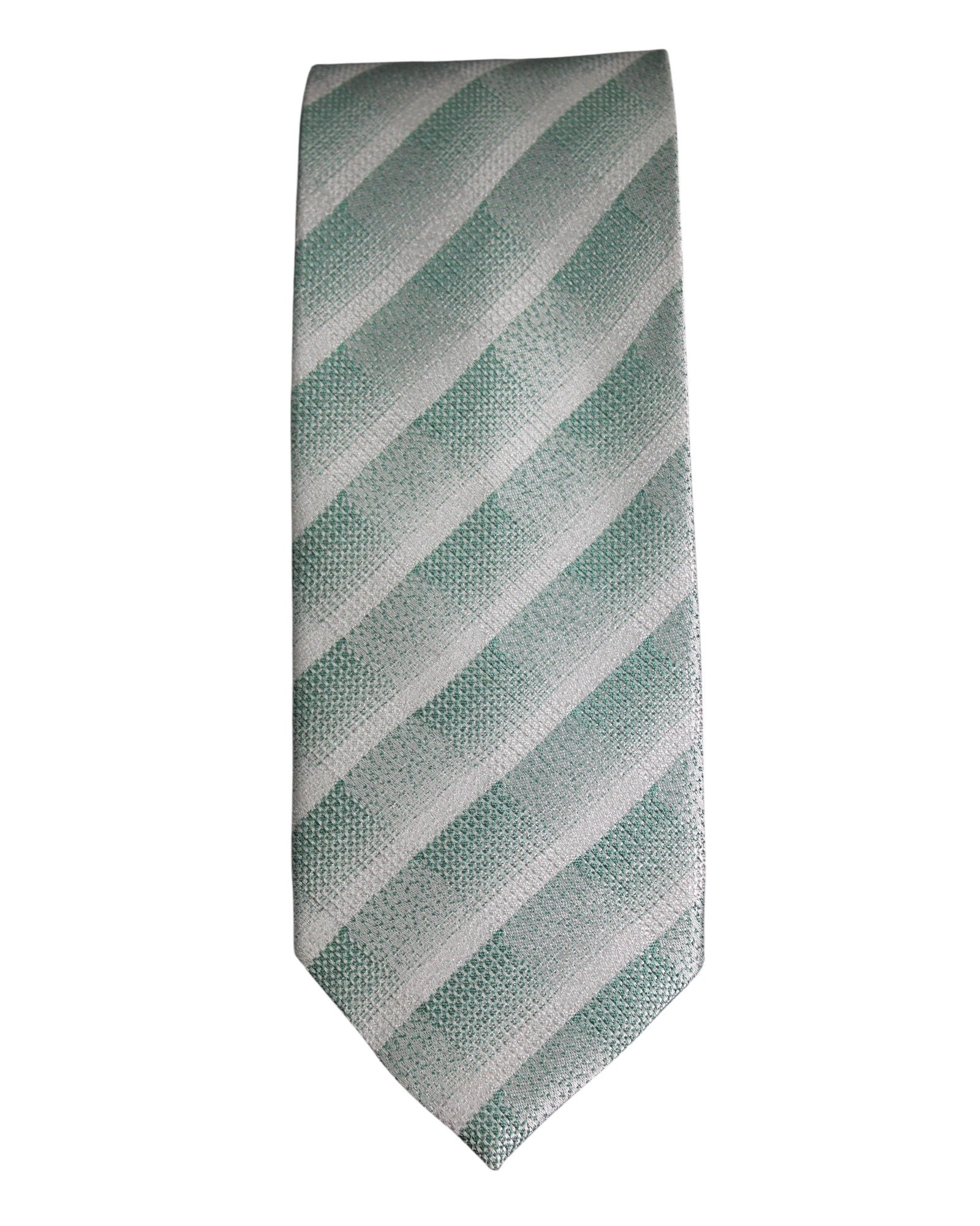 Silver & Sage Green Checkered Microsilk Tie For Men