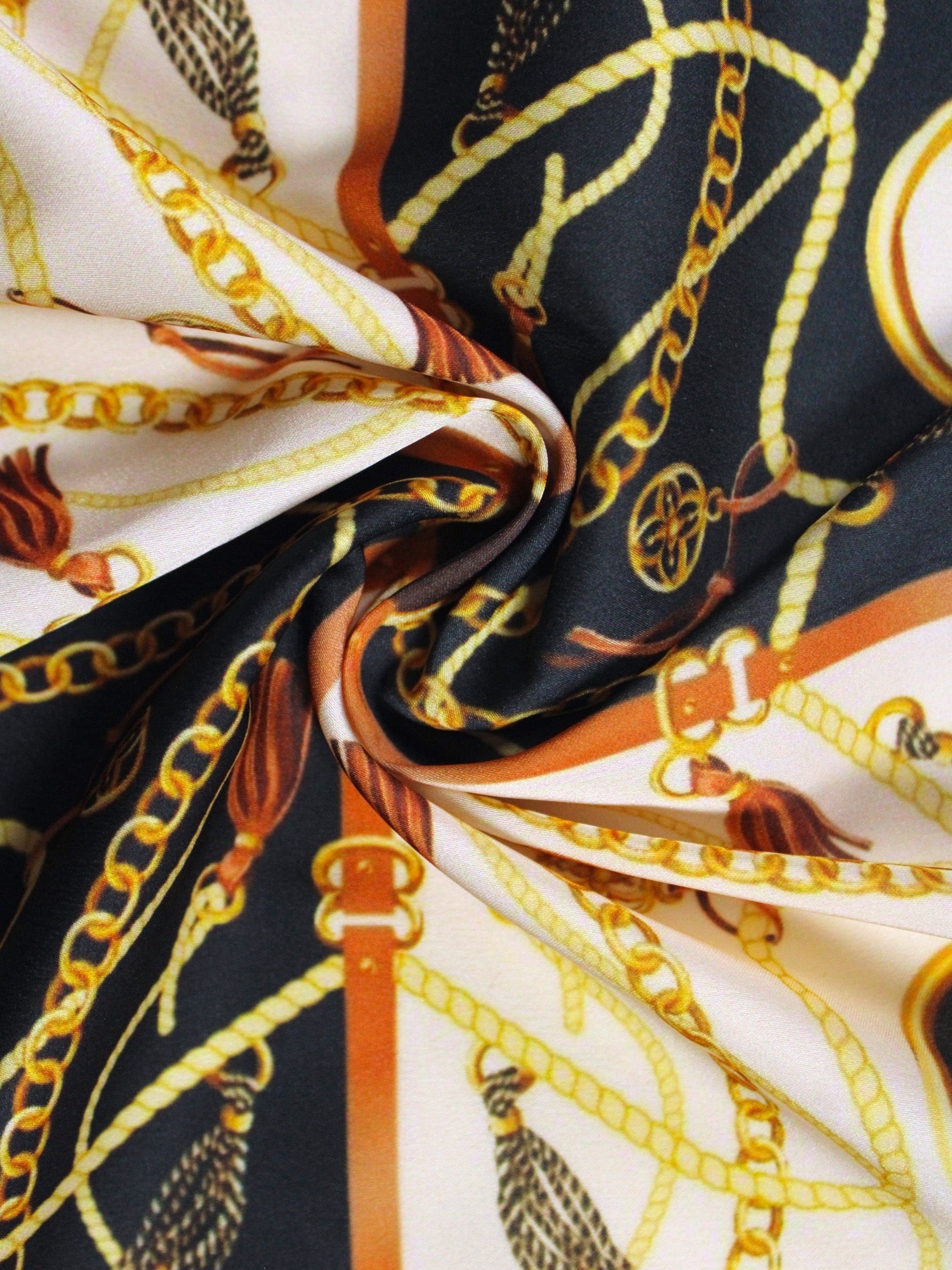 Black & Gold Equestrian Chain Print Microfiber Pocket Square