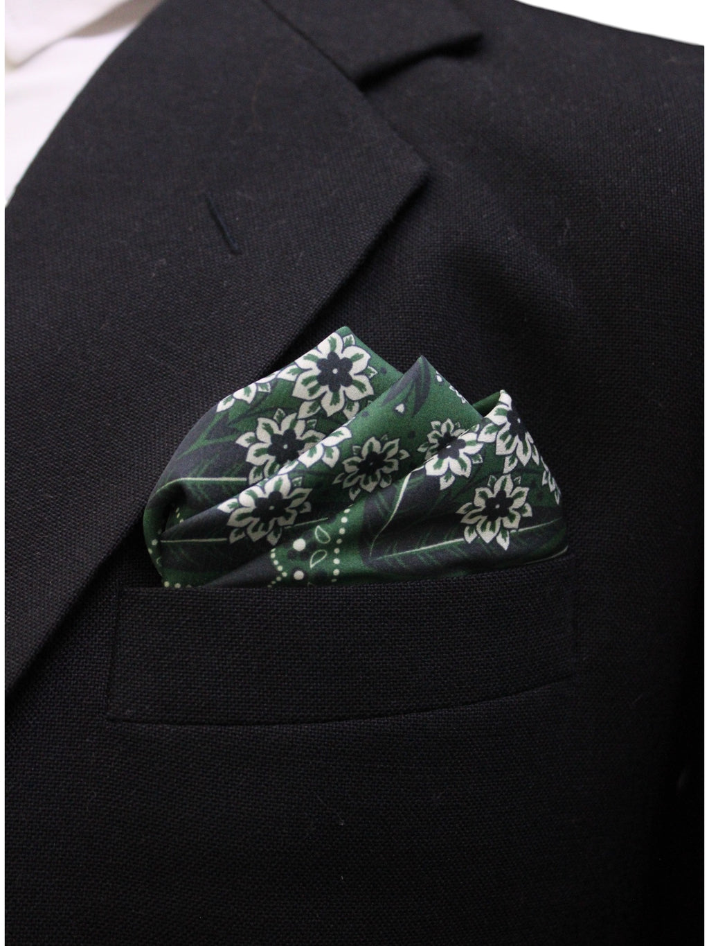 Dark Green Floral Microfiber Pocket Square