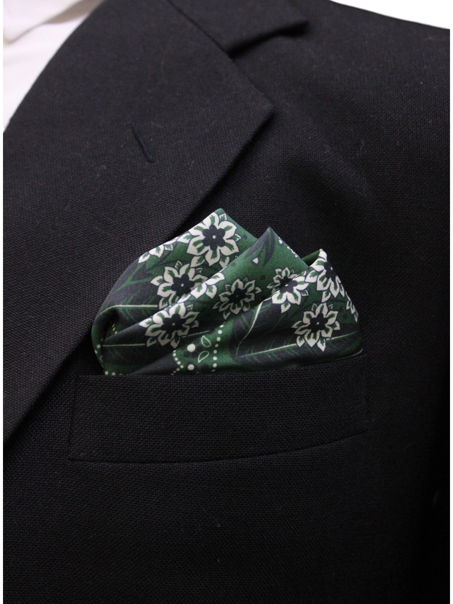 Dark Green Floral Microfiber Pocket Square