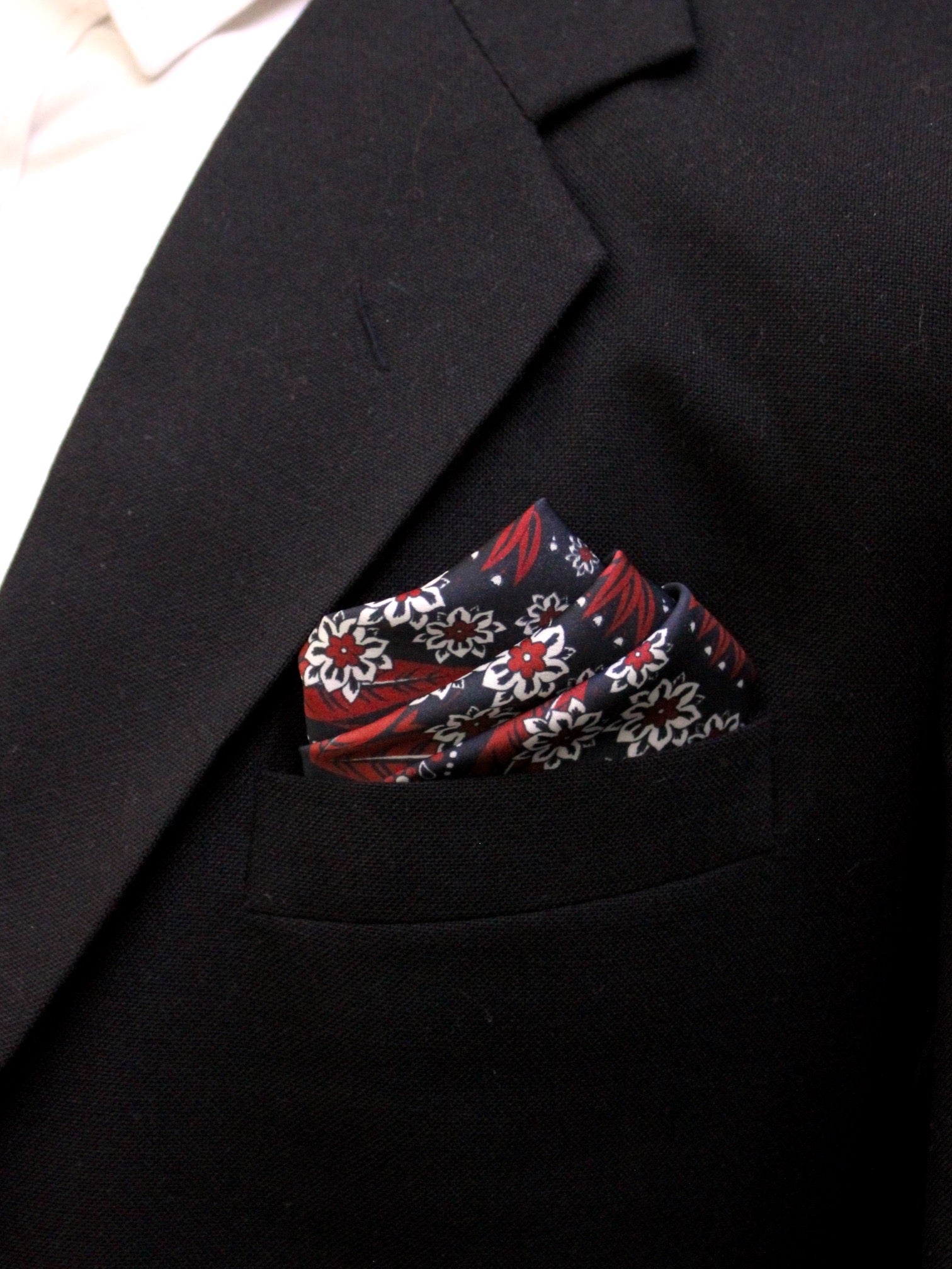 Red Floral Microfiber Pocket Square