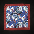Burgundy Border Blue Paisley Microfiber Pocket Square