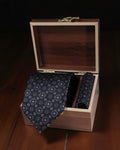 Black Geometric MicroSilk Necktie Set with Pocket Square