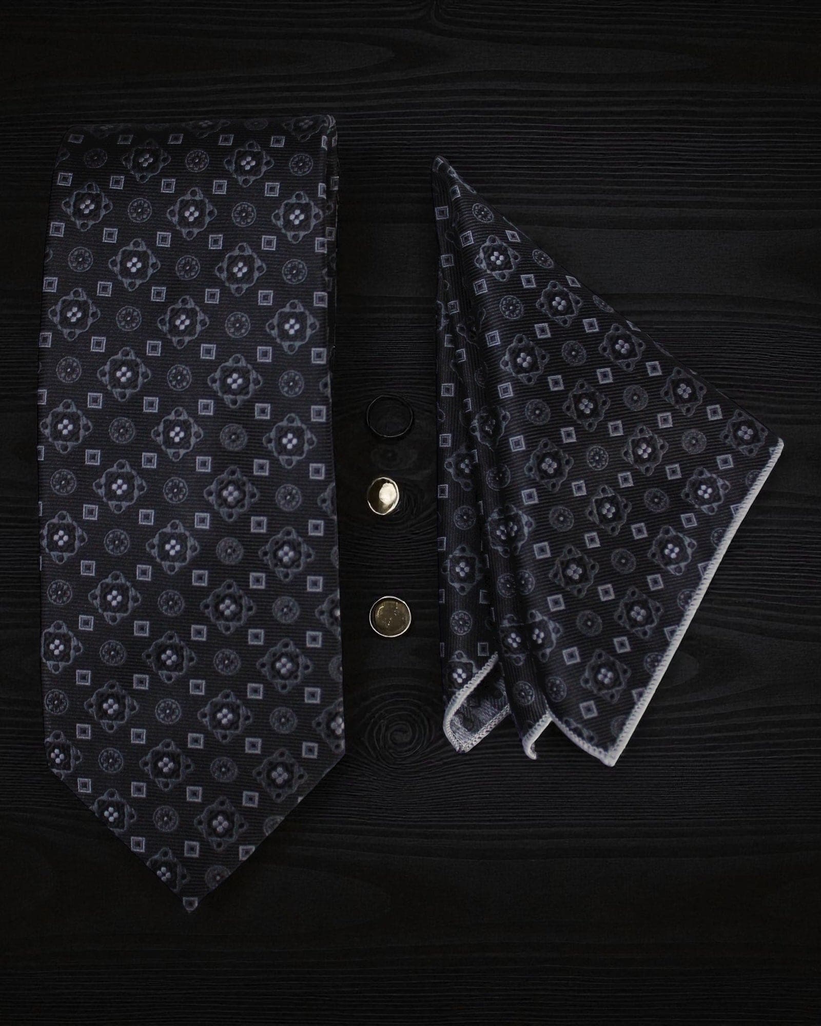 Premium black microsilk tie with geometric pattern for men