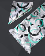 Black And Teal Blue Geometric Printed Scarf With Pocket Square