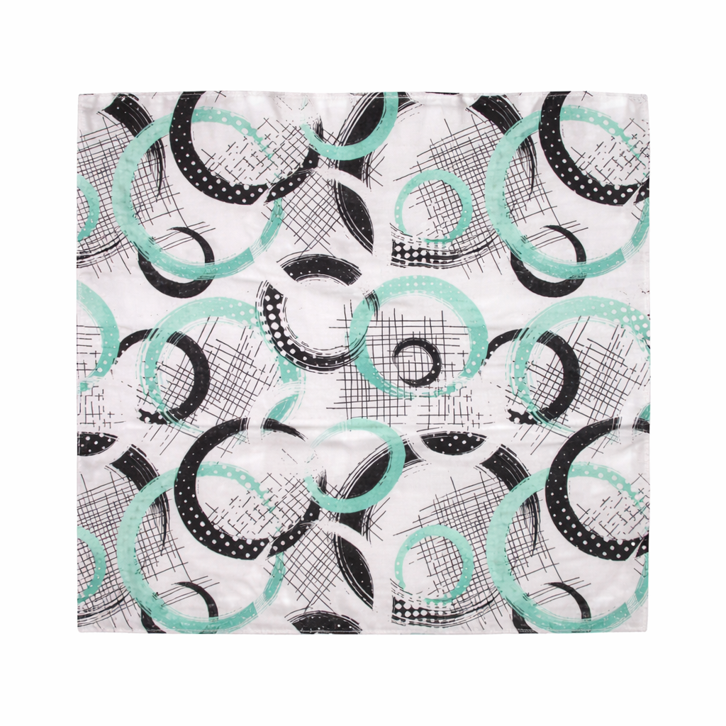 Black And Teal Blue Geometric Printed Scarf With Pocket Square