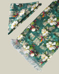 Green Floral Printed Scarf With Pocket Square