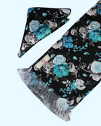 Black Floral Printed Scarf With Pocket Square