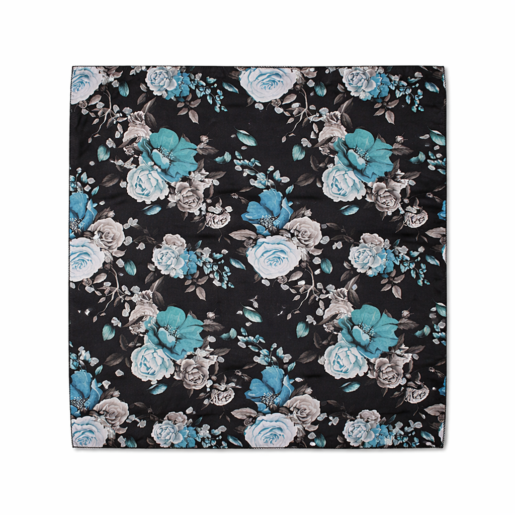 Black Floral Printed Scarf With Pocket Square