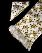 Golden Floral Printed Scarf With Pocket Square