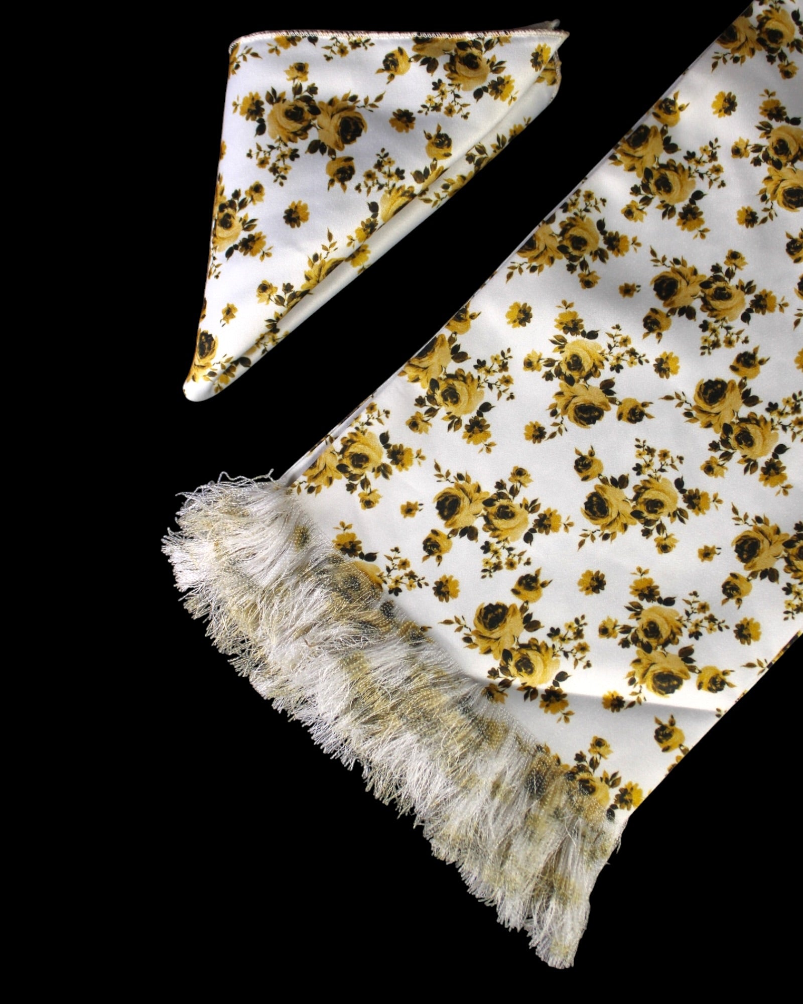 Golden Floral Printed Scarf With Pocket Square