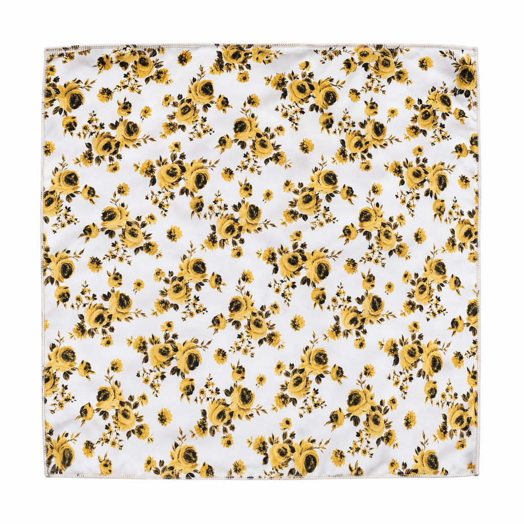 Golden Floral Printed Scarf With Pocket Square