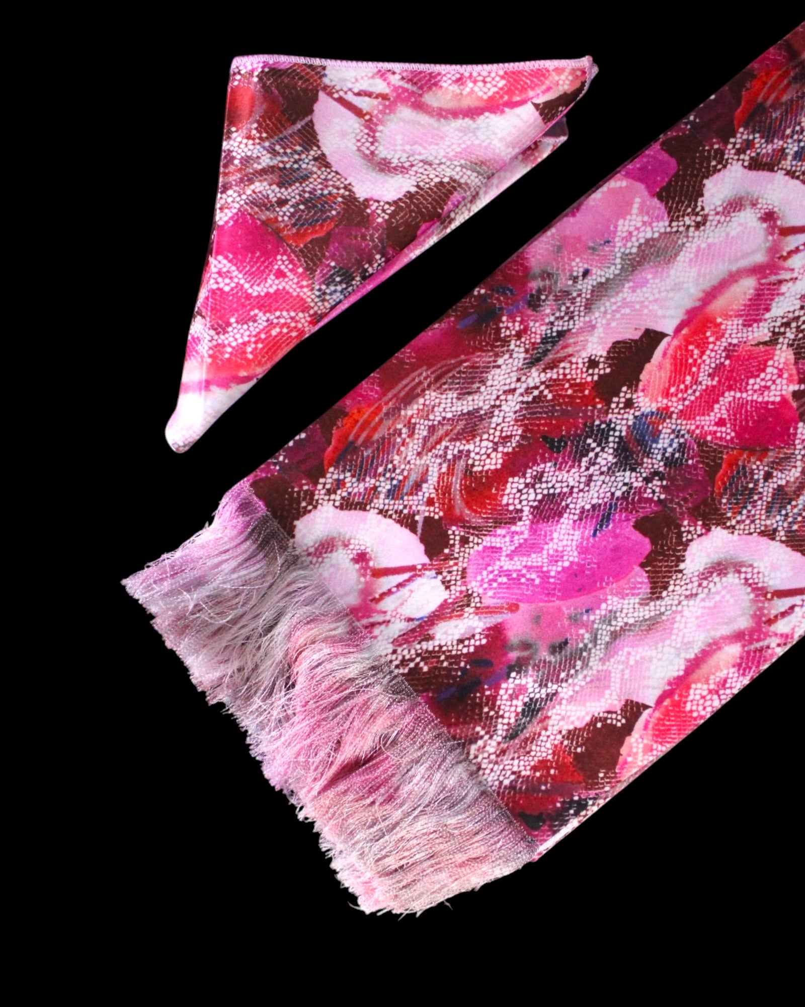 Pink Geometric Printed Scarf With Pocket Square