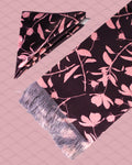 Purple Leafy Printed Scarf With Pocket Square