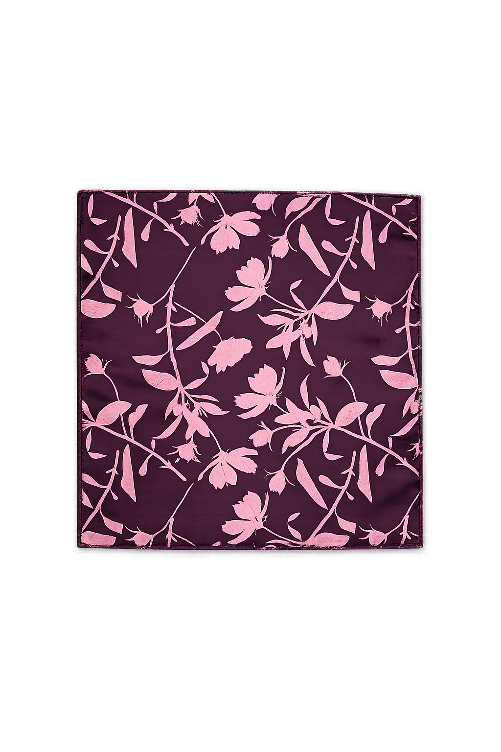Purple Leafy Printed Scarf With Pocket Square