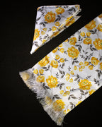 Yellow Floral Printed Scarf With Pocket Square