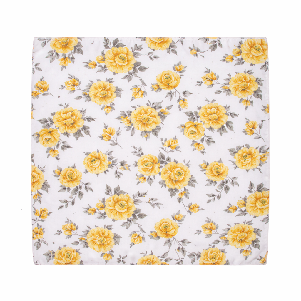 Yellow Floral Printed Scarf With Pocket Square