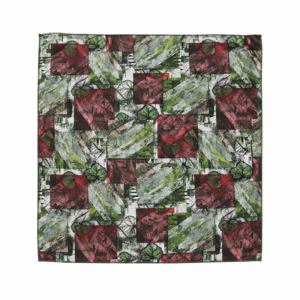 Multicolor Leafy Block  Printed Scarf With Pocket Square
