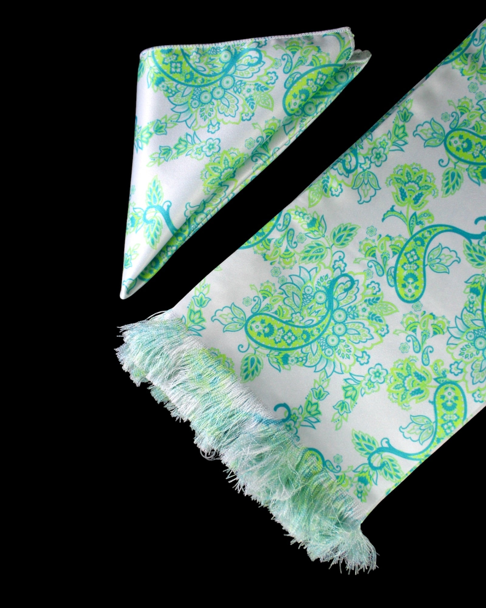 Green Paisley Printed Scarf With Pocket Square
