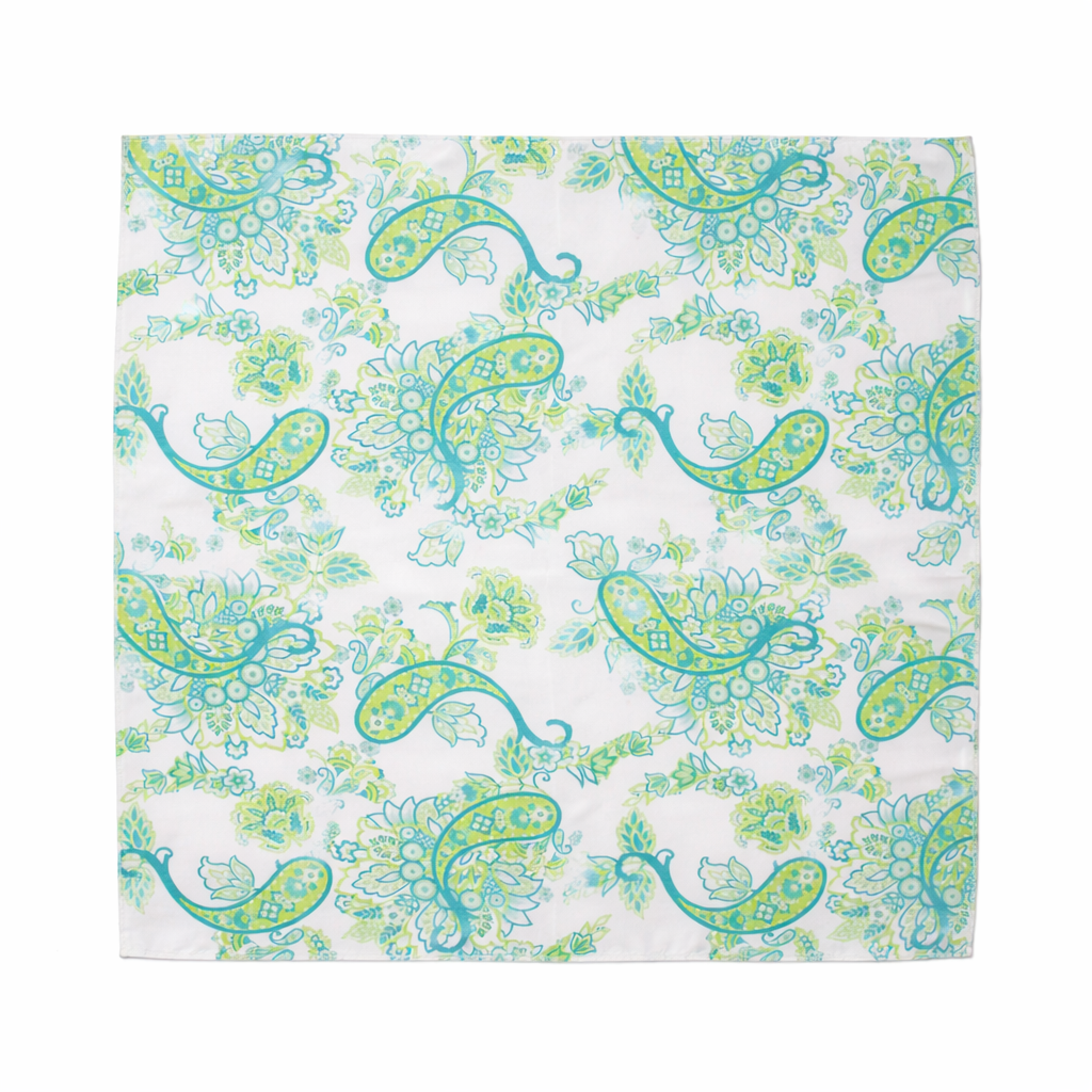 Green Paisley Printed Scarf With Pocket Square