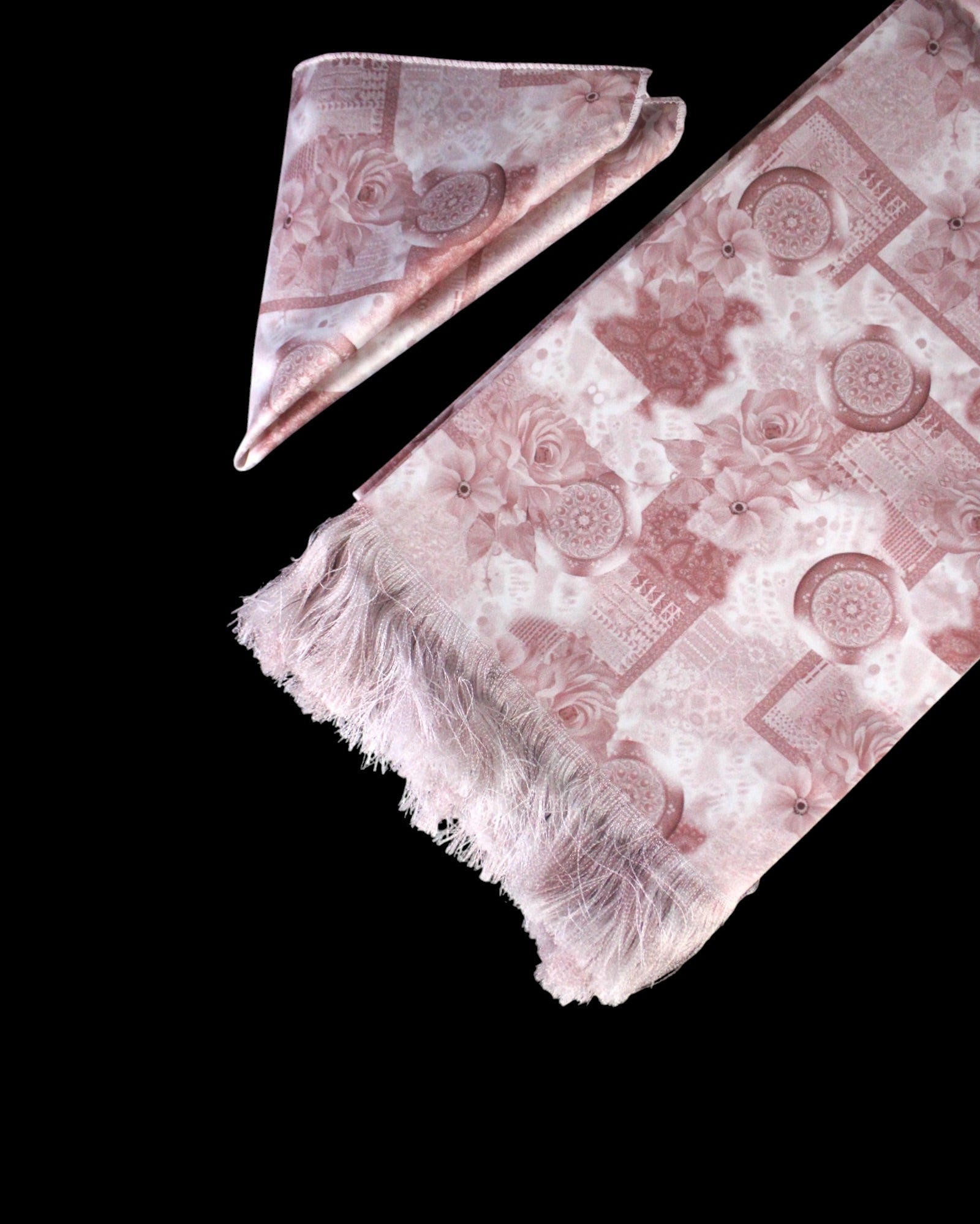 Peach Geometric Printed Scarf With Pocket Square