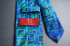 Teal and Navy Geometric Tie with Pocket Square
