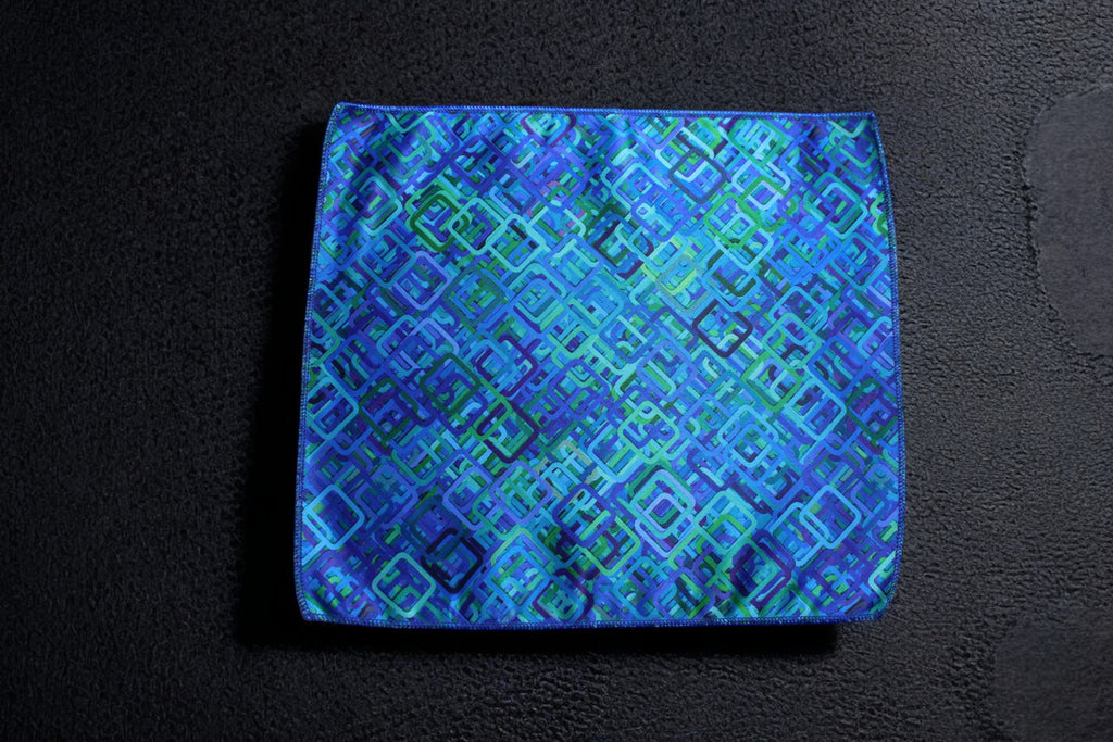 Teal and Navy Geometric Tie with Pocket Square