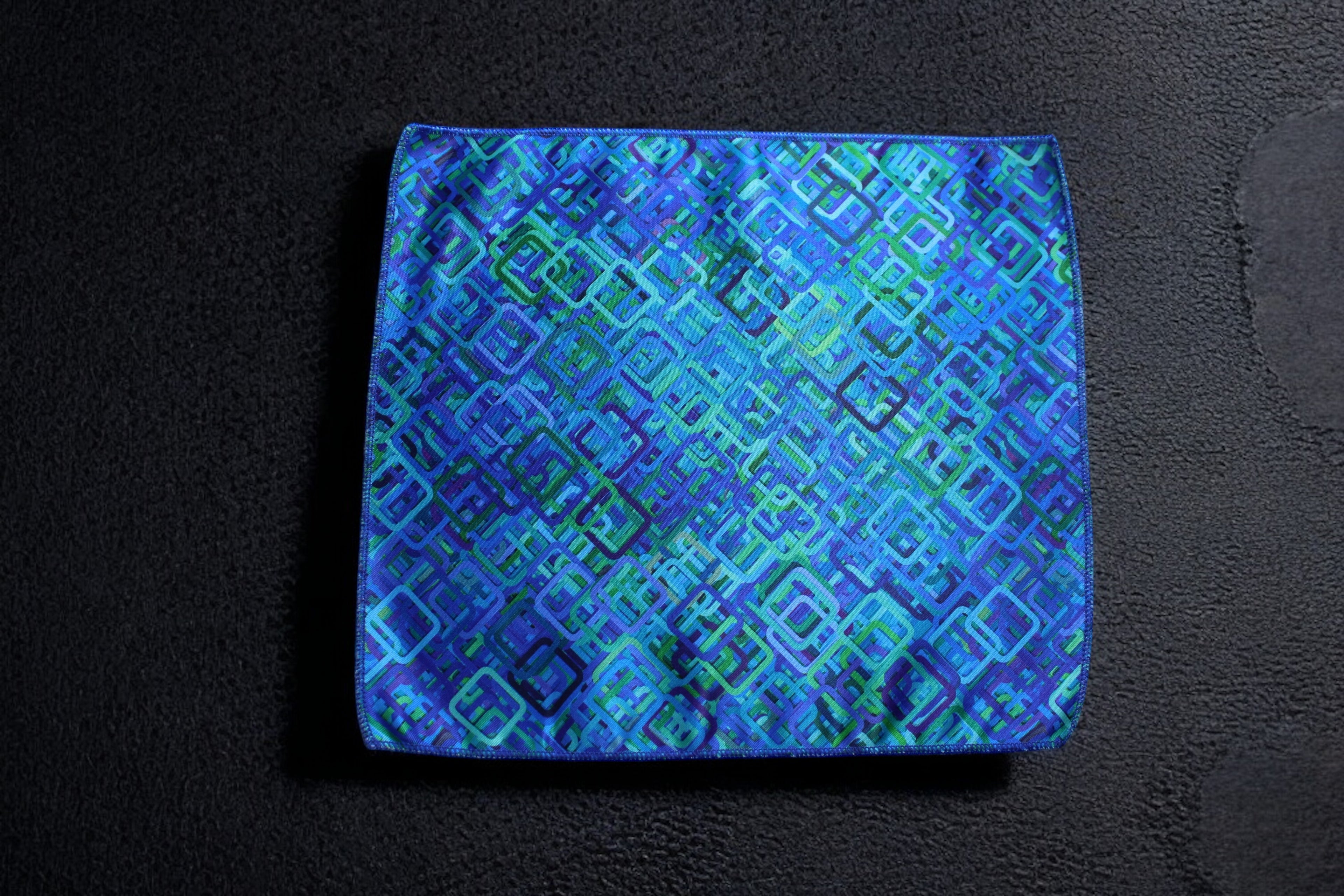 Teal and Navy Geometric Tie with Pocket Square