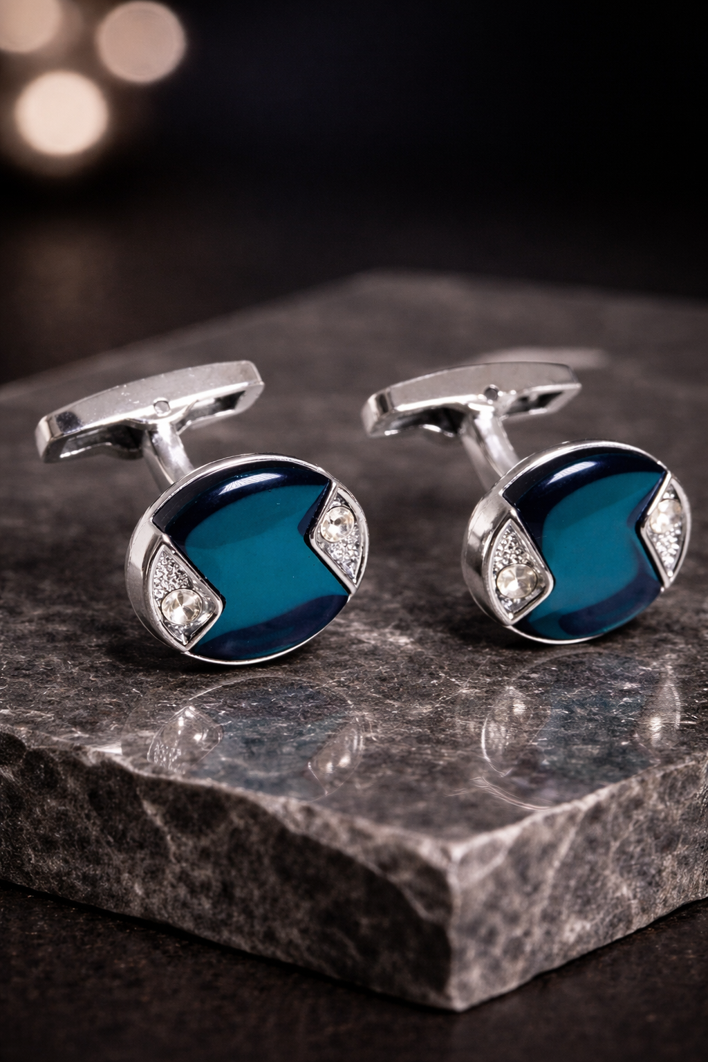 Blue Enamel Crystal Cufflinks for Men